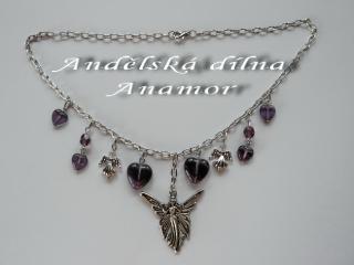 Náhrdelník s vílou a andílky - fialový